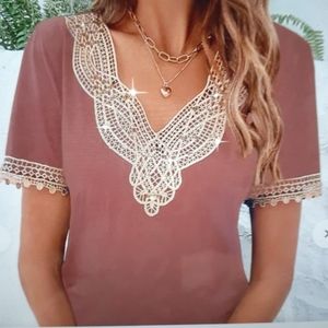 Lace Panel Tee NWOT Dusty Pink